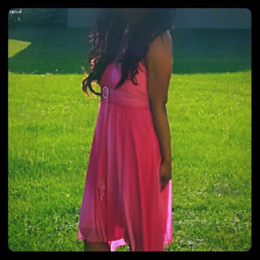 Pink Sparkle Ombre Mid-Knee Formal Dress